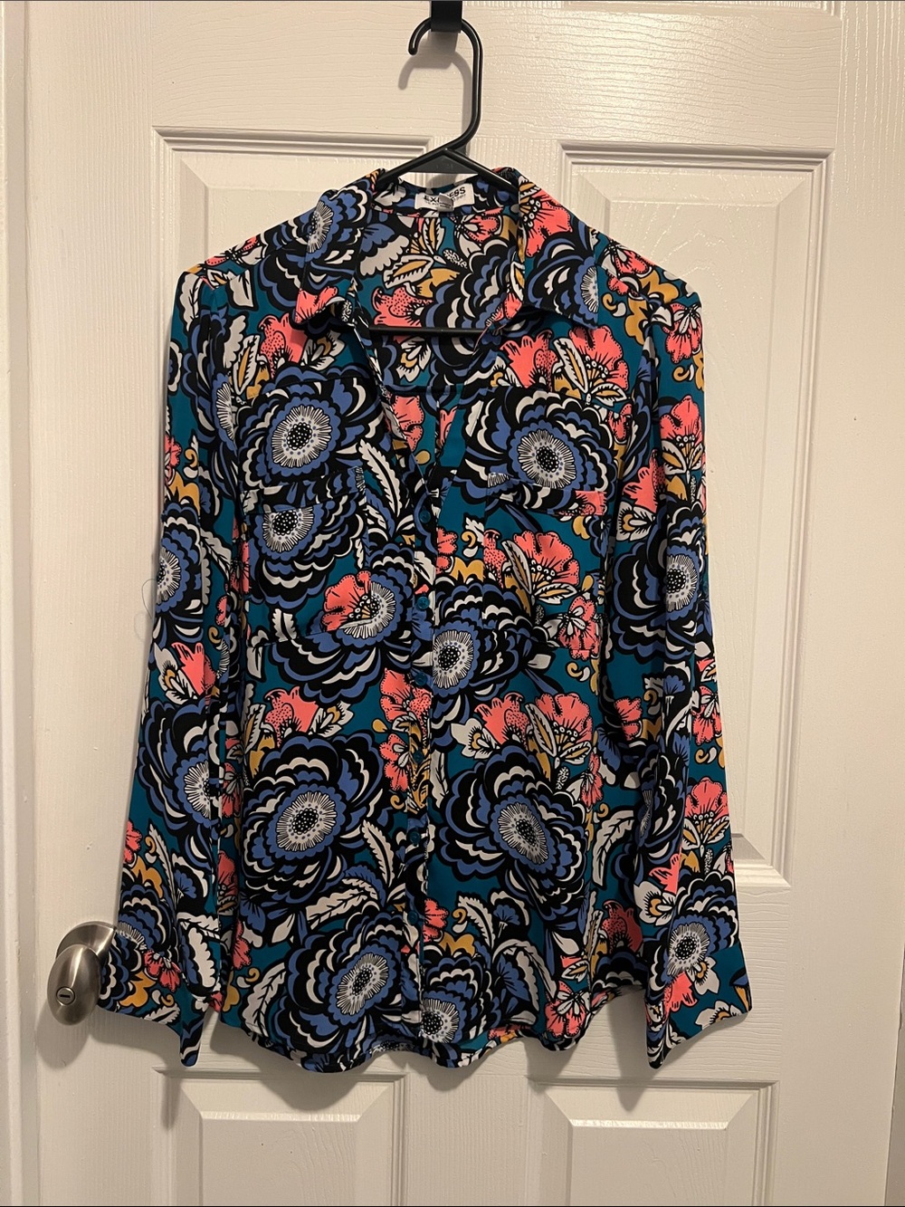 Express Floral Button-Down Shirt - Teal, Coral, Navy
